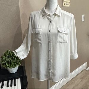 Sheer Cream Blouse with Silver Buttons Bogari